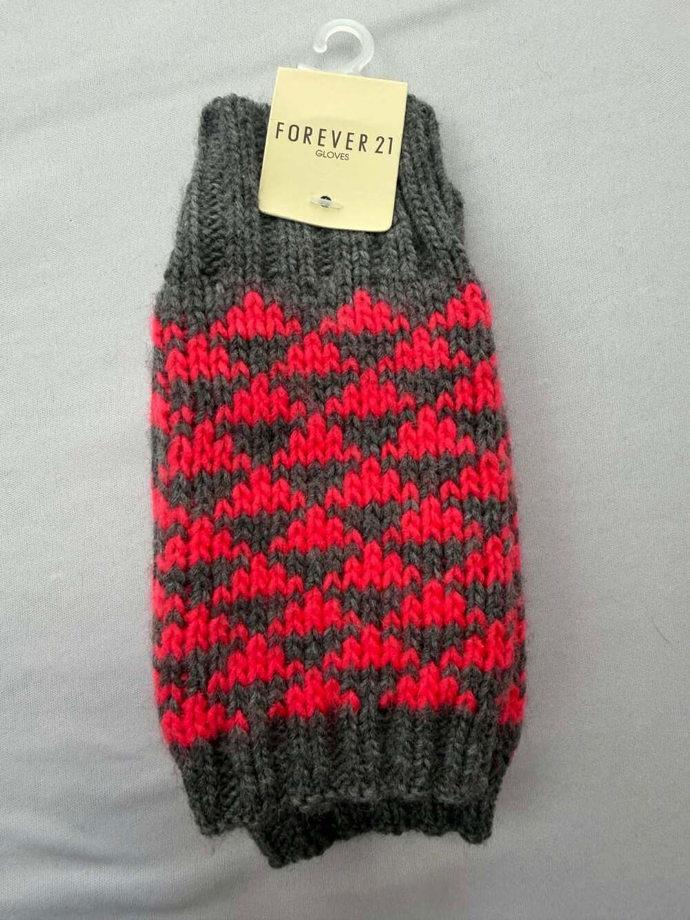 Forever 21 Grey & Neon Coral Knit Fingerless Gloves Arm Warmers